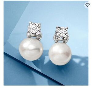 Italian pearl and CZ drop diamond erring on sterling silver